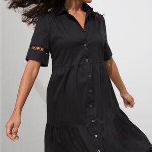 Chico’s Black Tiered Midi Shirt Dress | Cut-Out Hem Detail Size 1 (M/8–10)